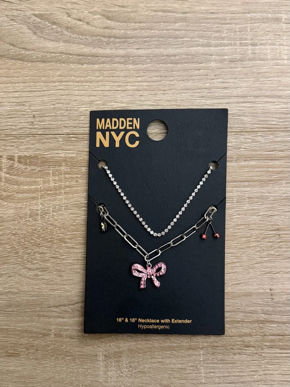 Madden NYC Pink Bow Layered Necklace NWT